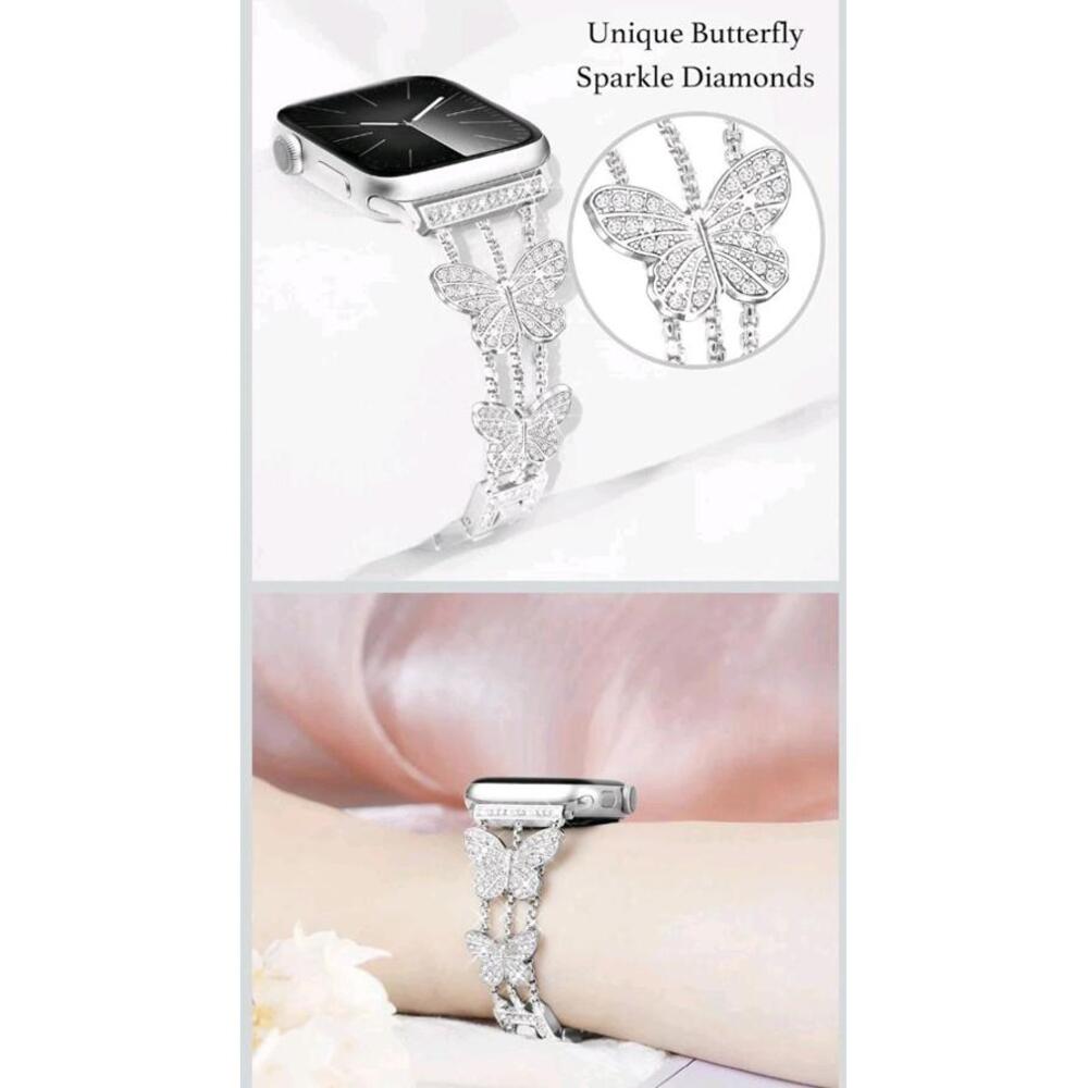 Silver Bling Women Butterfly Strap for Apple Watch Band 38mm, 40mm & 41mm